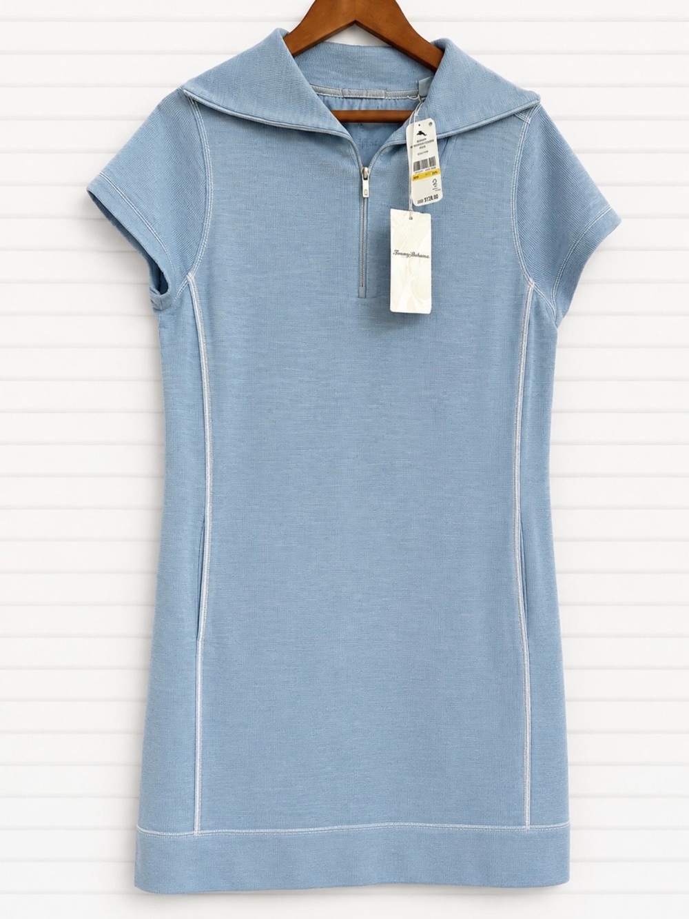Tommy Bahama Sky Blue Zip-Neck Knit Top